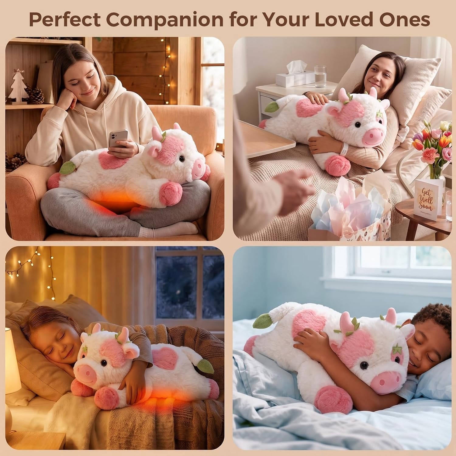MeWaii® Strawberry Cow Weighted Stuffed Animal with Microwavable Heating Pad