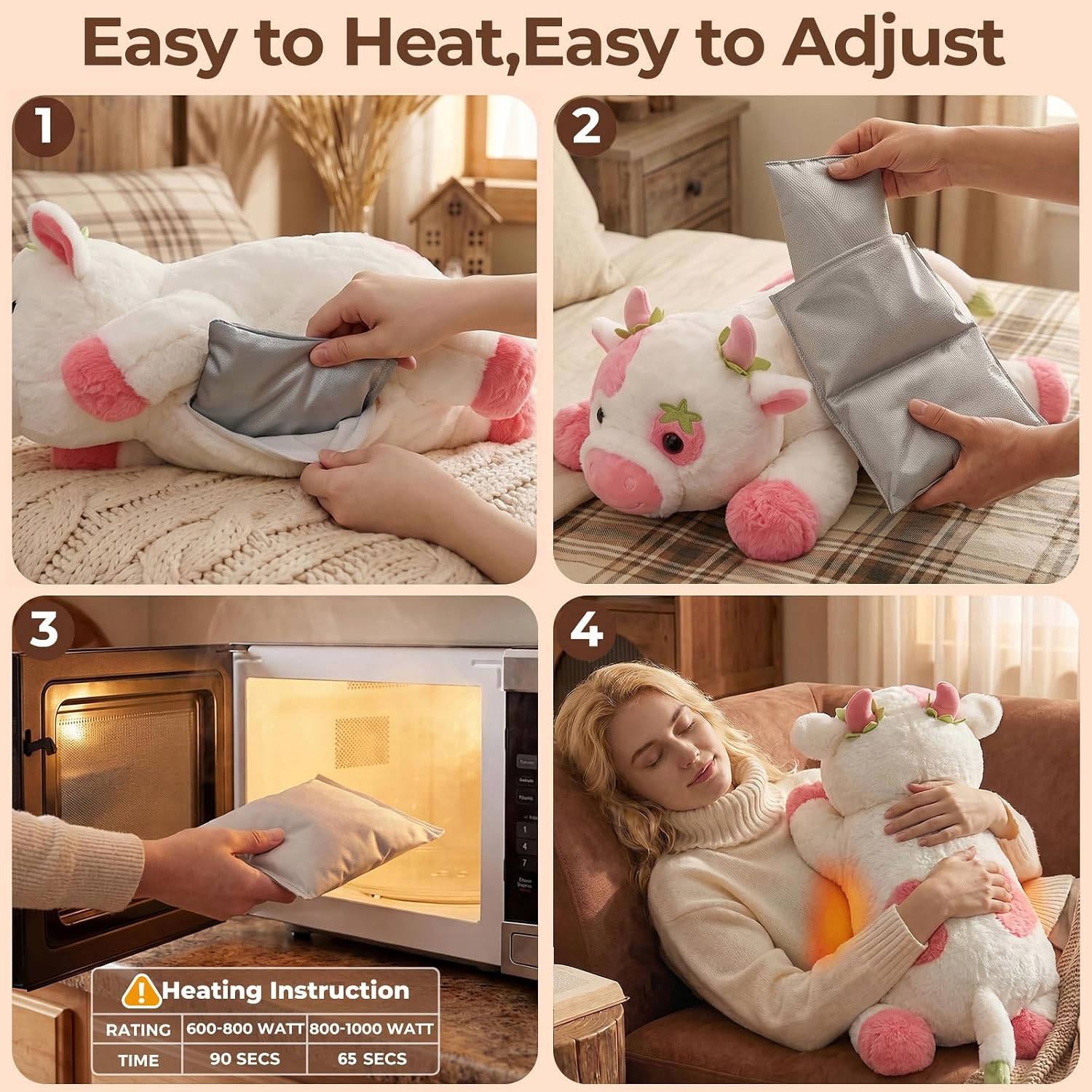 MeWaii® Strawberry Cow Weighted Stuffed Animal with Microwavable Heating Pad