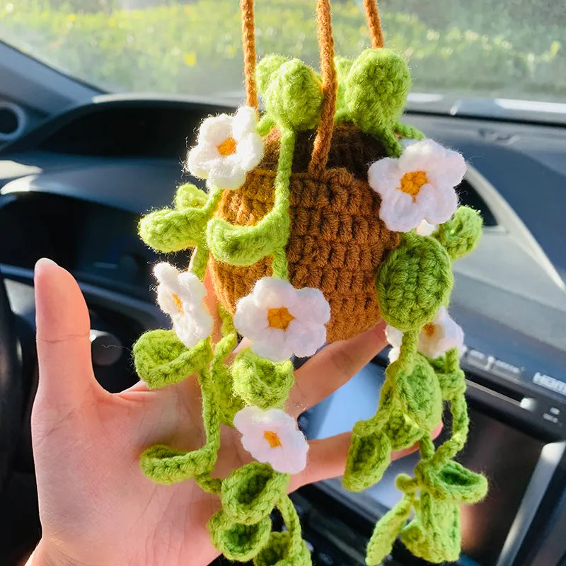 MeWaii® Handmade Crochet Flowers and Potted Plants Car Hanging