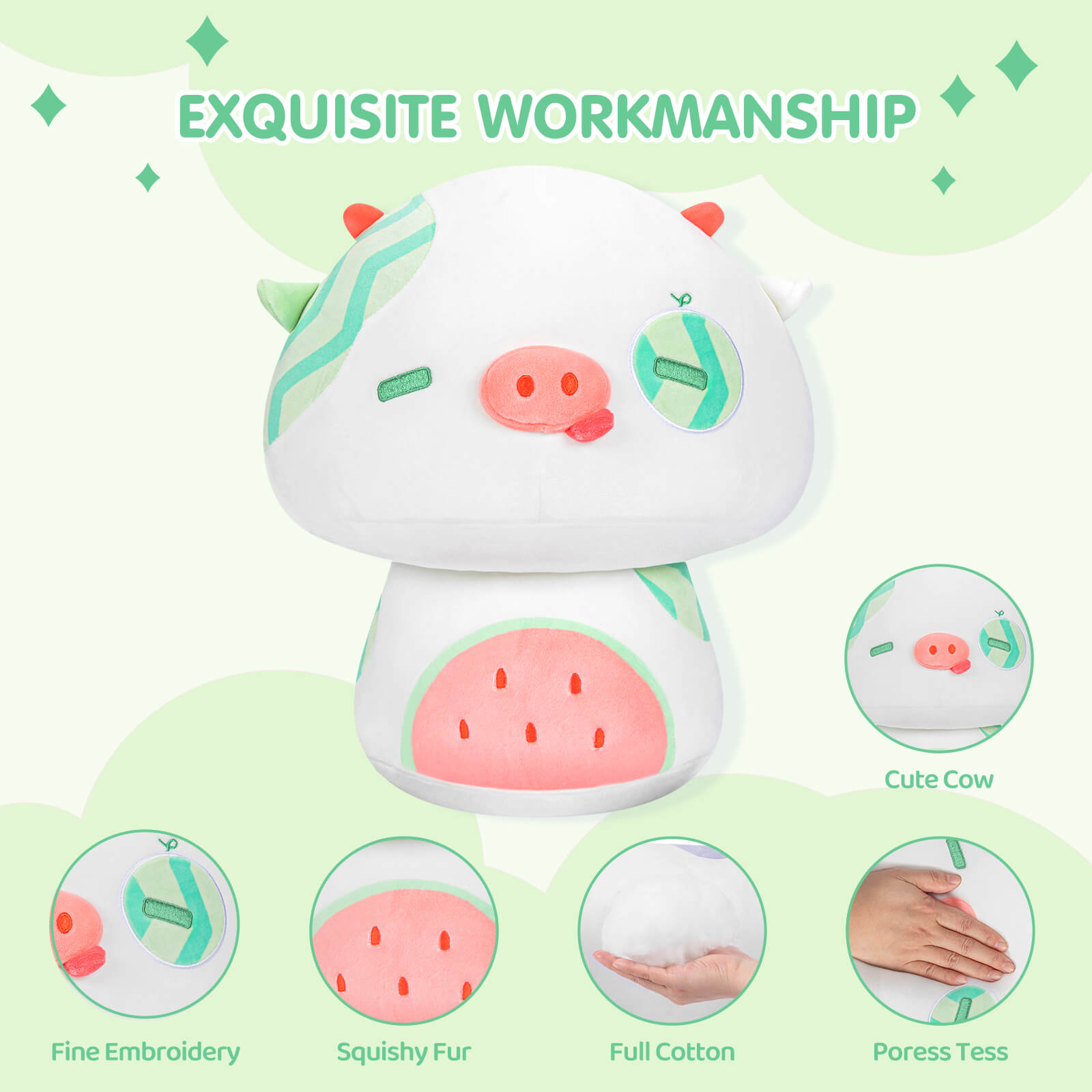 MeWaii® Mushroom Family Watermelon Cow Kawaii Plush Pillow Squish Toy