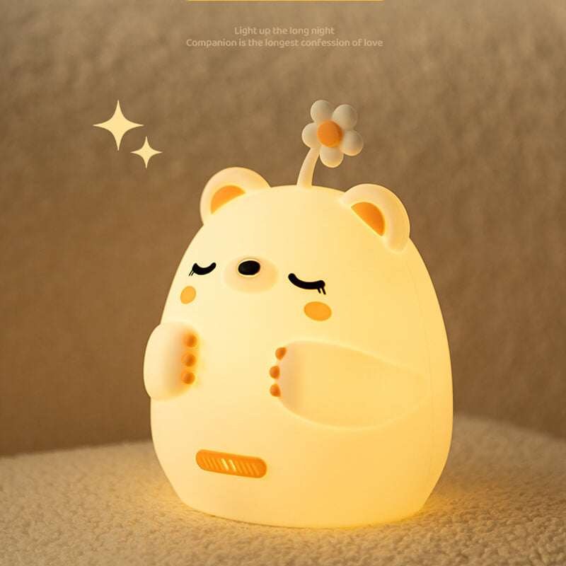 Atmender Bär, kuscheliger, matschiger Schlafbegleiter aus Silikon mit Sound, LED-Nachtlicht, perfektes Geschenk