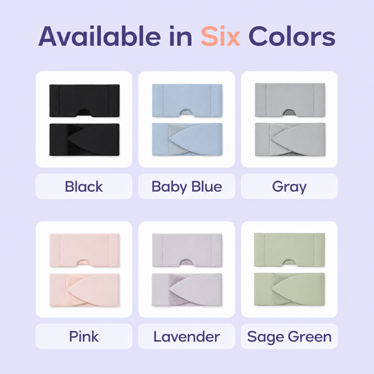 Available colors: black, baby blue, gray, pink, lavender, sage green