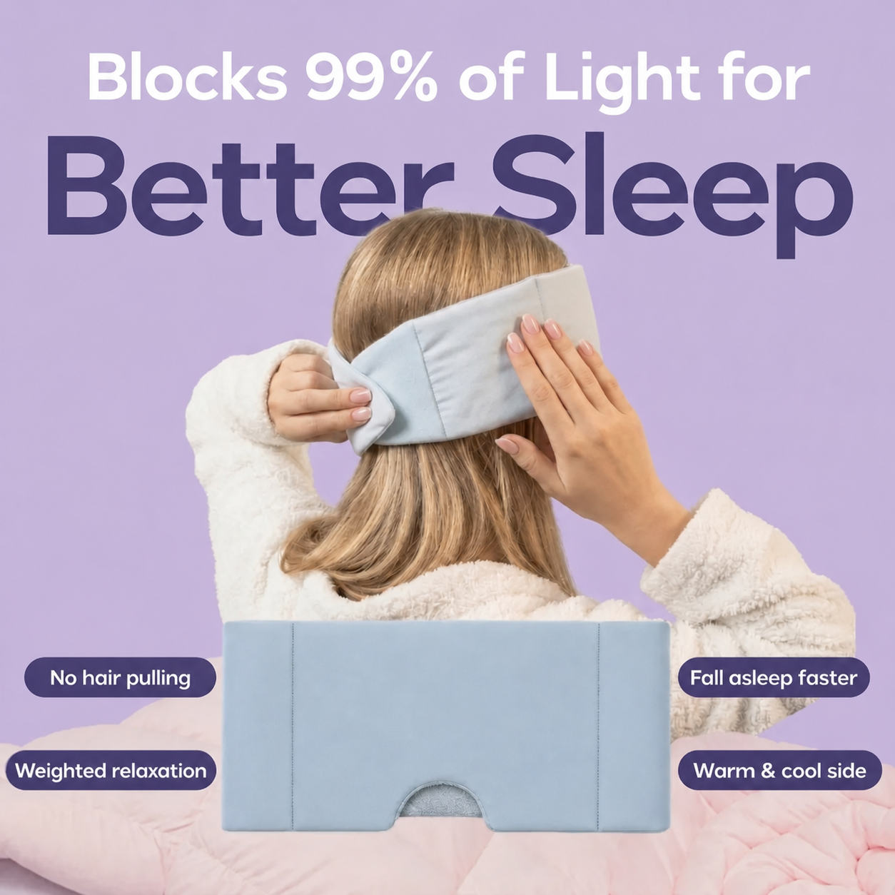Adjustable weighted eye mask blocks light and stays secure