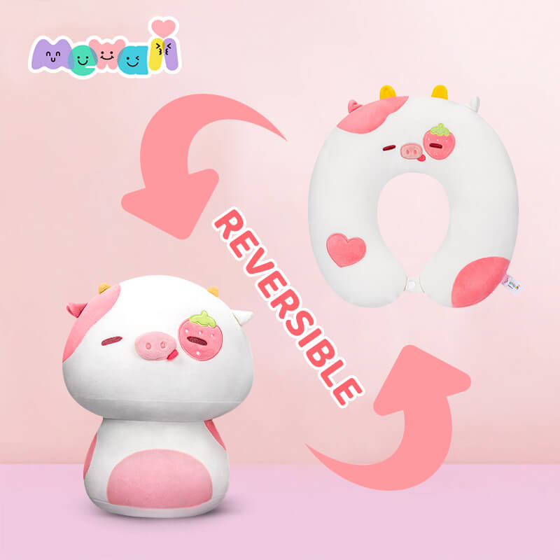 MeWaii® Flip Pillow Strawberry Cow Reversible Throw Pillow Neck Pillow Kawaii Plush Pillow Squish Toy