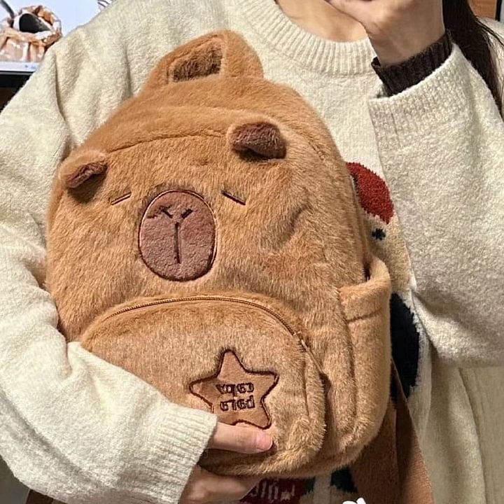 Capybara-Plüsch-Rucksack, Damen-Schultasche, große Kapazität, süßer Capybara-kleiner Rucksack