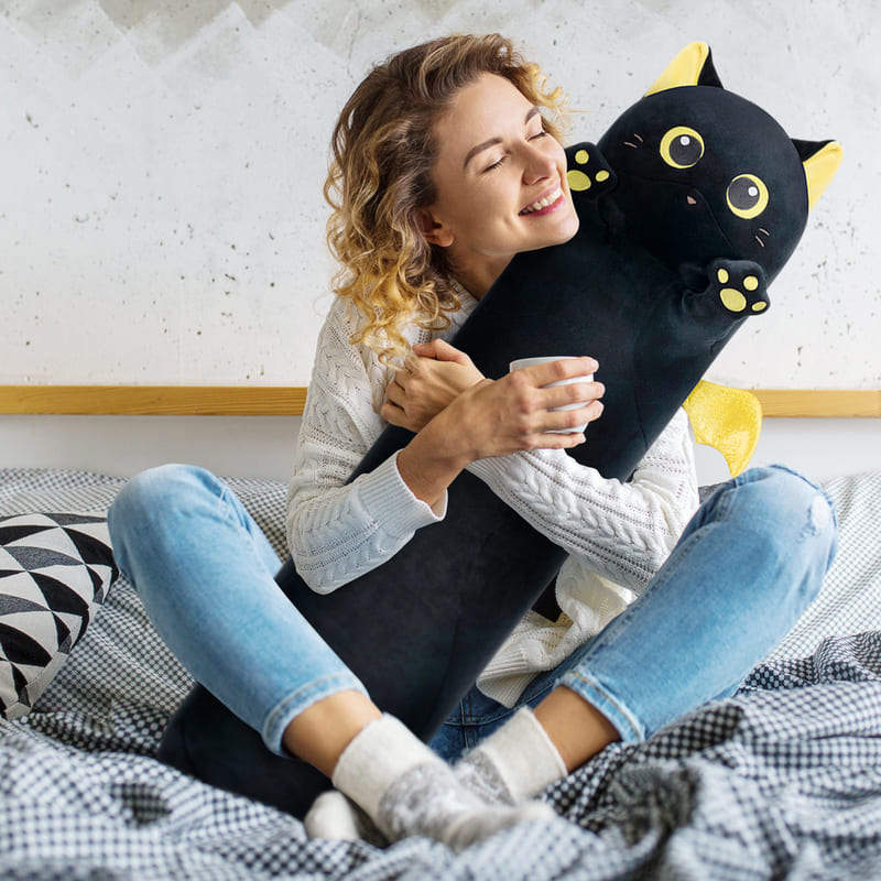 MeWaii® Original Design Black Kitten with Moon Eyes Stuffed Animal Kawaii Plush Pillow Squishy Toy