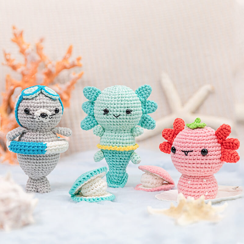 MeWaii®Crochet Axolotl And Seal  Crochet Kit for Beginners with Easy Peasy Yarn