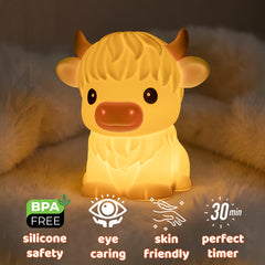 MeWaii® Highland Cow Silicone Squishy LED Night Light - Perfect Gift for Kids and Girls