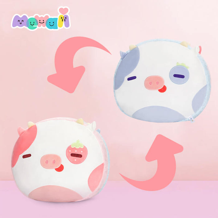 MeWaii® Reversible Plush Strawberry Cow and Blueberry Cow Plush Pillow Stuffed Animals Squishy Throw Reversible Plushies Flip Toys
