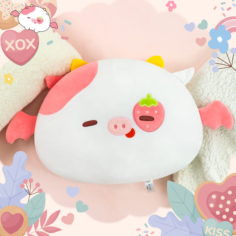 MeWaii®  Throw Pillow Cushion Family Strawberry Cow Stuffed Animal Kawaii Plush Body Squishy Pillow