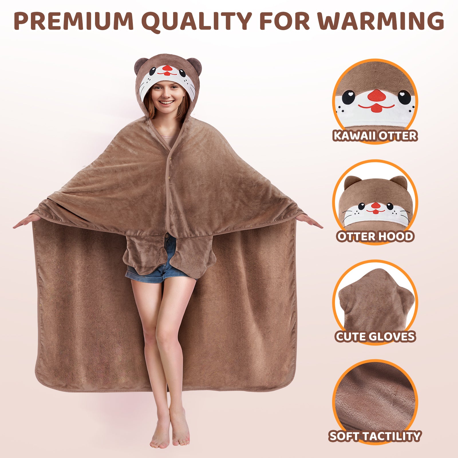 MeWaii® Spade-Nosed Gray Otter Wearable Blanket Hoodie Oversized Plush Sweatshirt Blanket Warm & Cozy Hooded Blanket Gifts