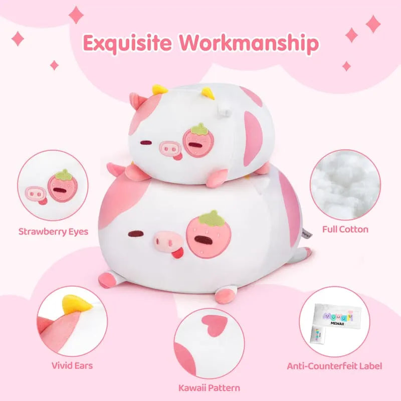 MeWaii® Fluffffy Family Berry Cow Stuffed Animal Kawaii Plush Pillow Squishy Toy