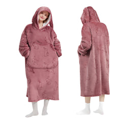 MeWaii® Rabbit Pink Wearable Blanket Hoodie for Adults, Cozy Oversized Sherpa & Flannel Sweatshirt with Giant Pocket, Gifts for Women