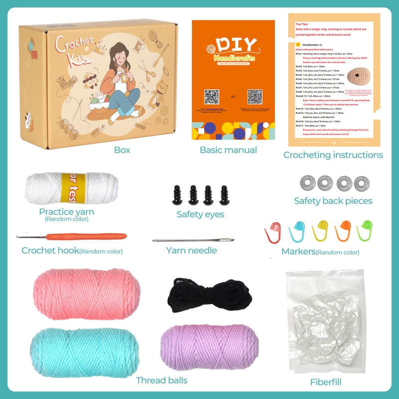 MeWaii® Crochet Bunny Crochet Kit For Beginners With Easy Peasy Yarn