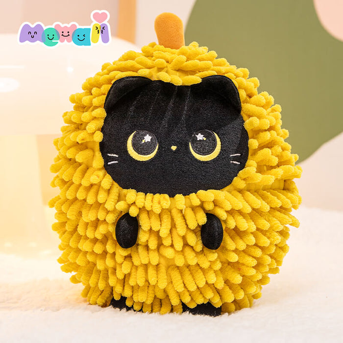 MeWaii® Stuffed Animal Kawaii Black Kitten with Durian Hoodie Plush Pillow Squishy Toy With Hoodie