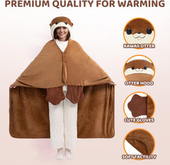 MeWaii® Ultimate Softness Otter Wearable Blanket Hoodie – Full Coverage with Easy Movement,Oversized Warm and Cozy Flannel, Gift for Adult