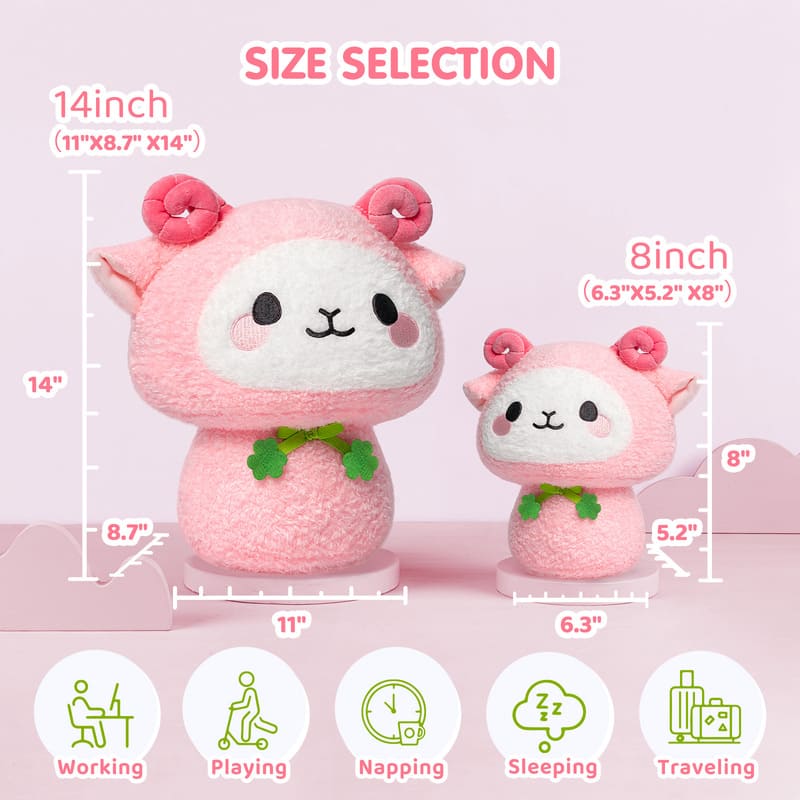 MeWaii® Mushroom Family Pink Sheep Kawaii Plush Pillow Squish Toy