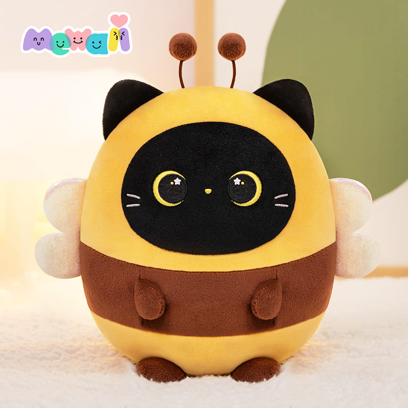 MeWaii® Stuffed Animal Kawaii Moon Eyed Cat with Bee Hoodie Plush Pillow Squishy Toy With Hoodie