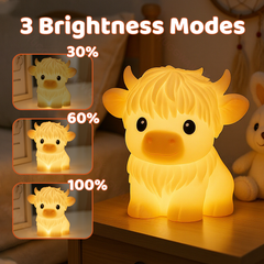 Highland Cow Squishy LED-Nachtlicht aus Silikon – perfektes Geschenk für Kinder und Mädchen
