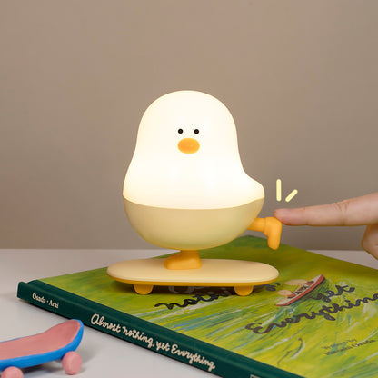 Veilleuse LED en silicone en forme de poulet skateboard - Cadeau idéal pour les enfants et les filles
