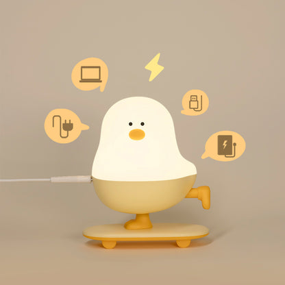 Veilleuse LED en silicone en forme de poulet skateboard - Cadeau idéal pour les enfants et les filles