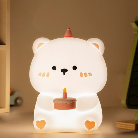 Veilleuse LED en forme d'ours en silicone squishy - Cadeau idéal pour les enfants et les filles