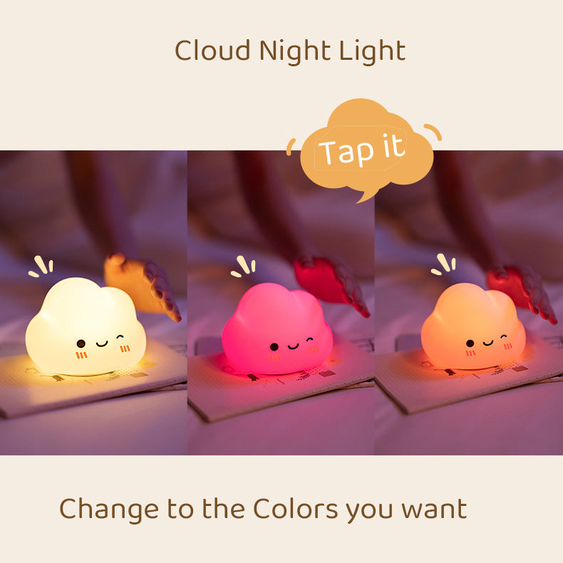 Veilleuse LED en silicone souple en forme de nuages souriants – Cadeau idéal pour les enfants et les filles