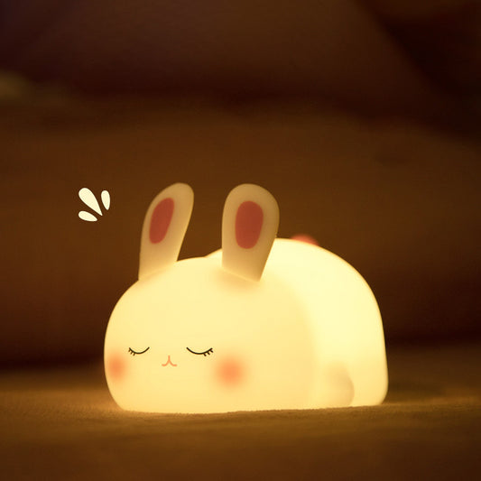 Squishy Silicone Cute Lying Bunny LED Night Light - Perfect Gift for Kids and Girls