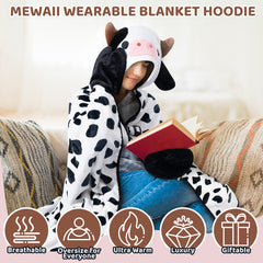 MeWaii® Brindle Cow Wearable Blanket Hoodie Oversized Flannel Sweatshirt Blanket Warm & Cozy Hooded Blanket Gifts