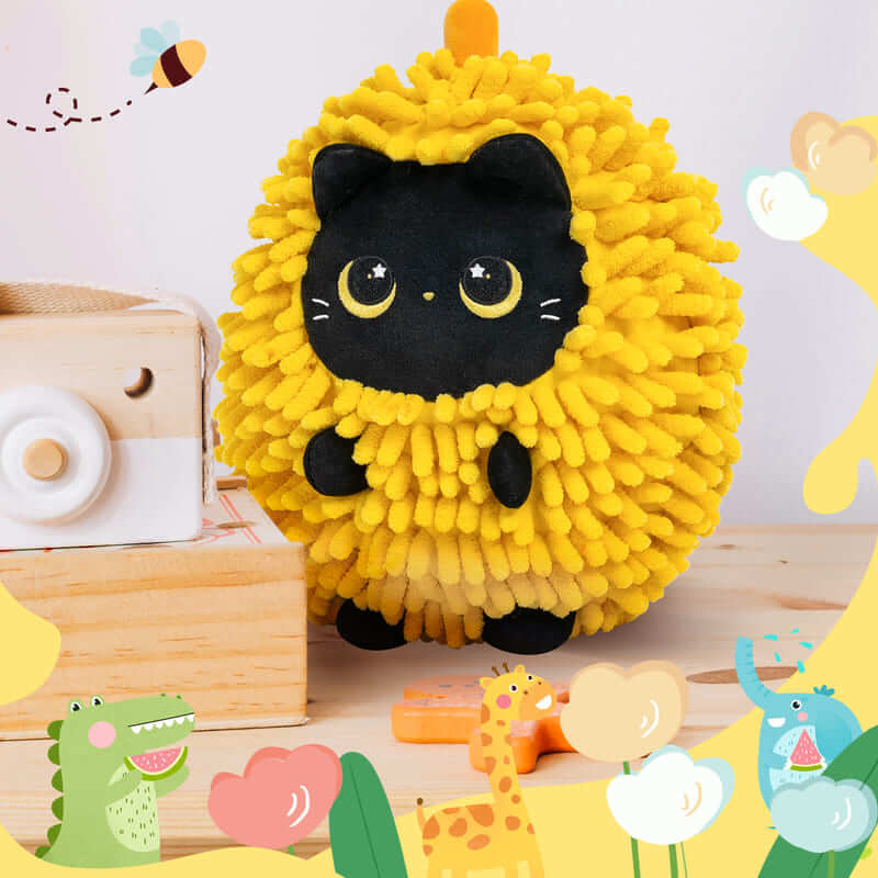 MeWaii® Stuffed Animal Kawaii Black Kitten with Durian Hoodie Plush Pillow Squishy Toy With Hoodie