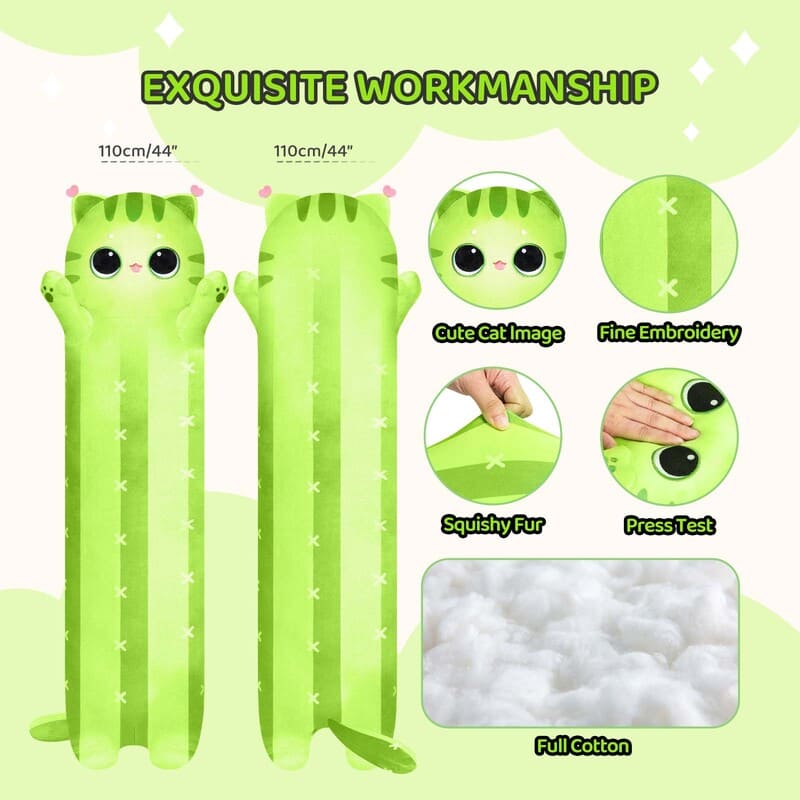 MeWaii® Loooong Family Original Design Long Cactus Cat Stuffed Animal Kawaii Plush Pillow Squishy Toy