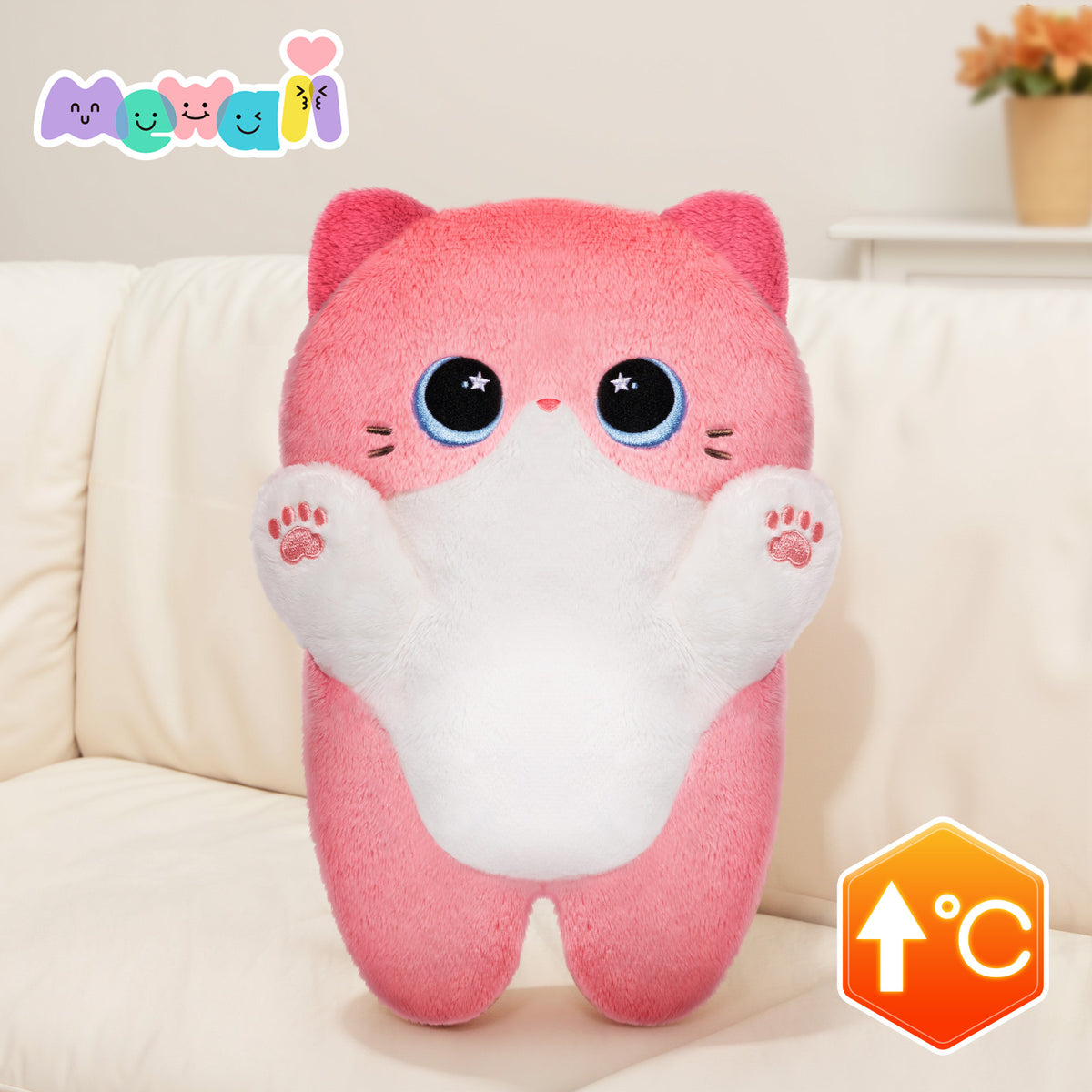 MeWaii® Heating Family Pink Cat Kawaii Stuffed Animal Unscented Microwavable Warmable Heating Pad Plush Toy