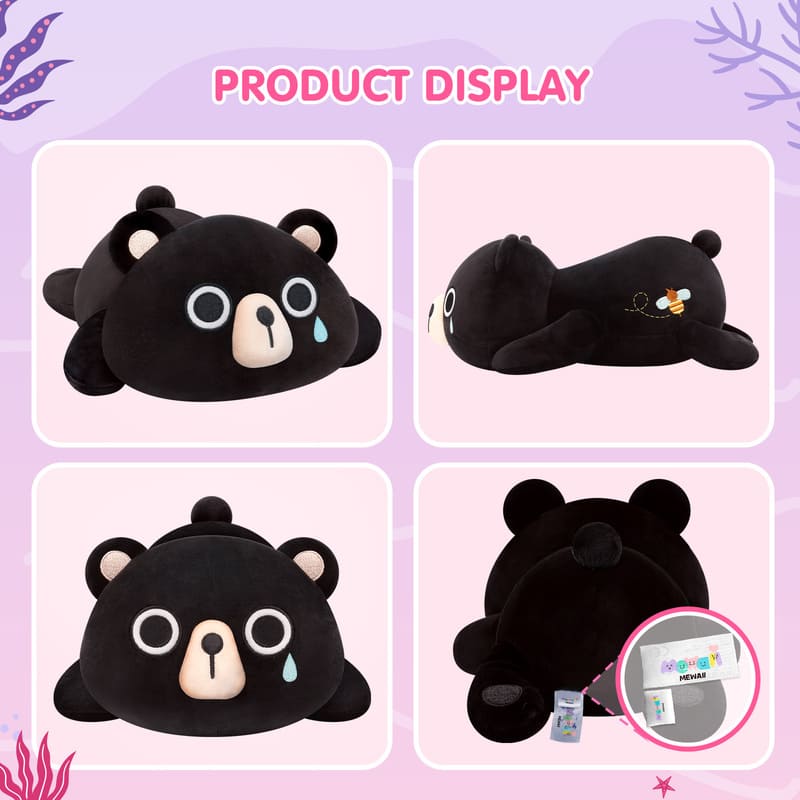 MeWaii® Cute Animal Black Bear Plush Pillow Kawaii Plushies Stuffed Toys Squishy Plushies Cuddle Body Pillow