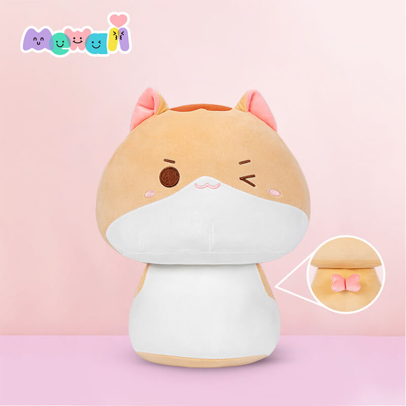 MeWaii® Mushroom Family Kitten Orange Kawaii Plush Pillow Squish Toy