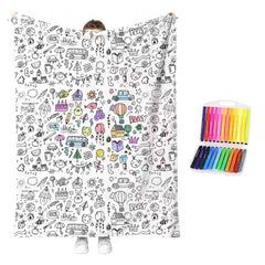 MeWaii® Color-in Blanket – Stress-Relief DIY Blanket with Included Coloring Pens