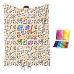 MeWaii® Color-in Blanket – Stress-Relief DIY Blanket with Included Coloring Pens
