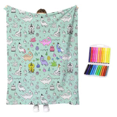 MeWaii® Color-in Blanket – Stress-Relief DIY Blanket with Included Coloring Pens