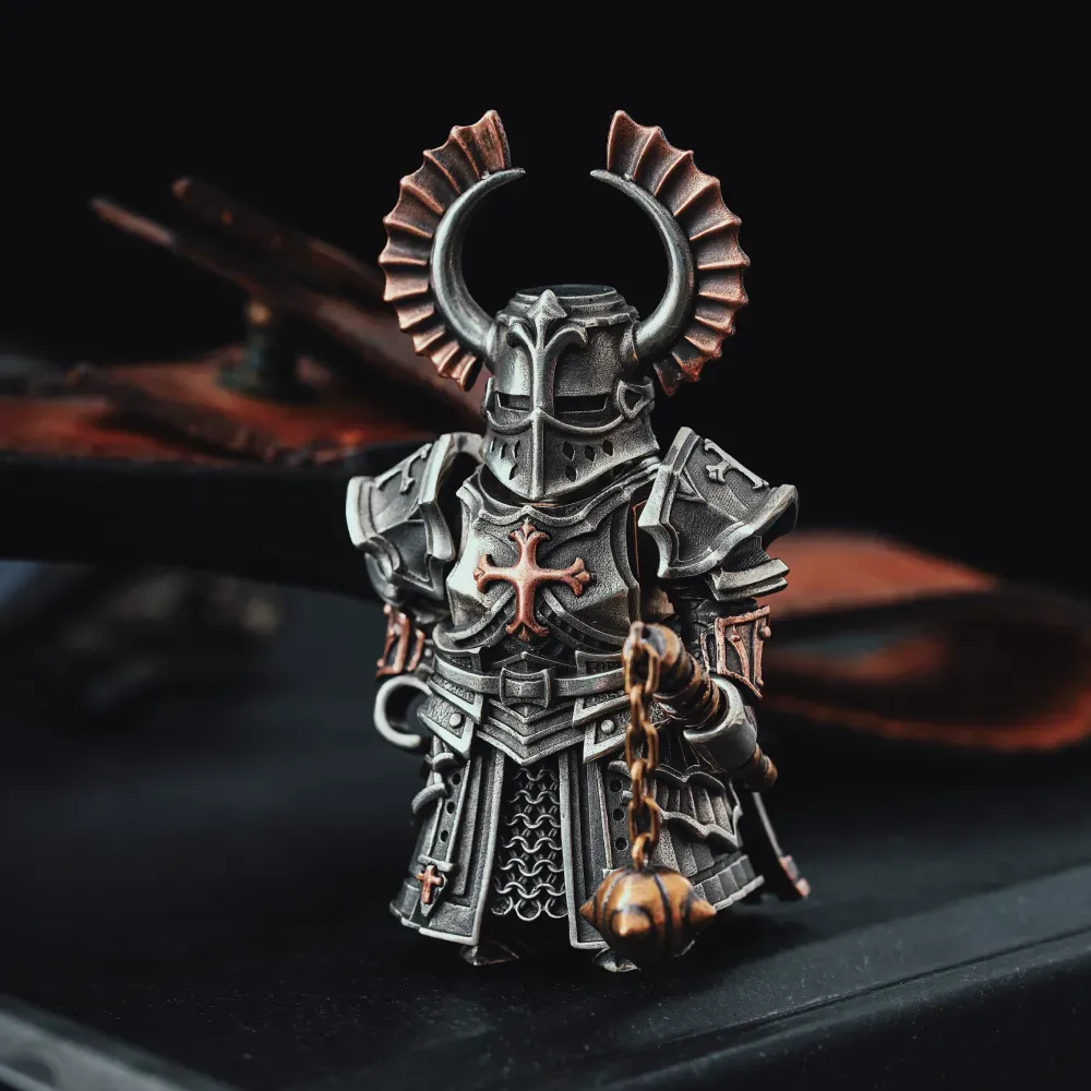Crusader Figurine Detachable Bronze Bull-Helm Knight Statue
