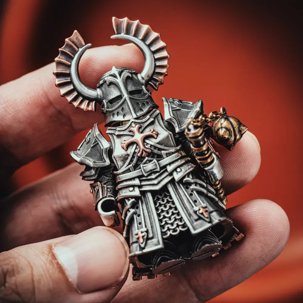 Crusader Figurine Detachable Bronze Bull-Helm Knight Statue