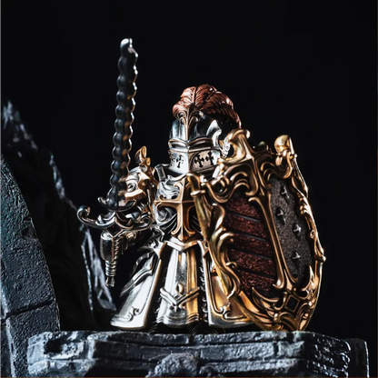 Crimson Templar Collectible Figure Detachable Bronze Copper Knight Statue with Sword Shield Cape Wings Medieval Fantasy