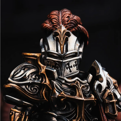 Crimson Templar Collectible Figure Detachable Bronze Copper Knight Statue with Sword Shield Cape Wings Medieval Fantasy