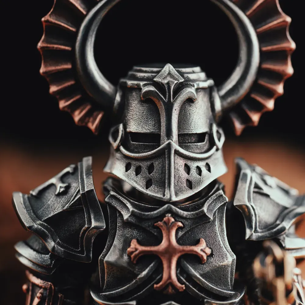 Crusader Figurine Detachable Bronze Bull-Helm Knight Statue