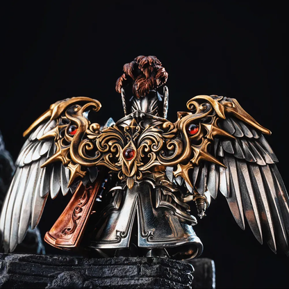 Crimson Templar Collectible Figure Detachable Bronze Copper Knight Statue with Sword Shield Cape Wings Medieval Fantasy