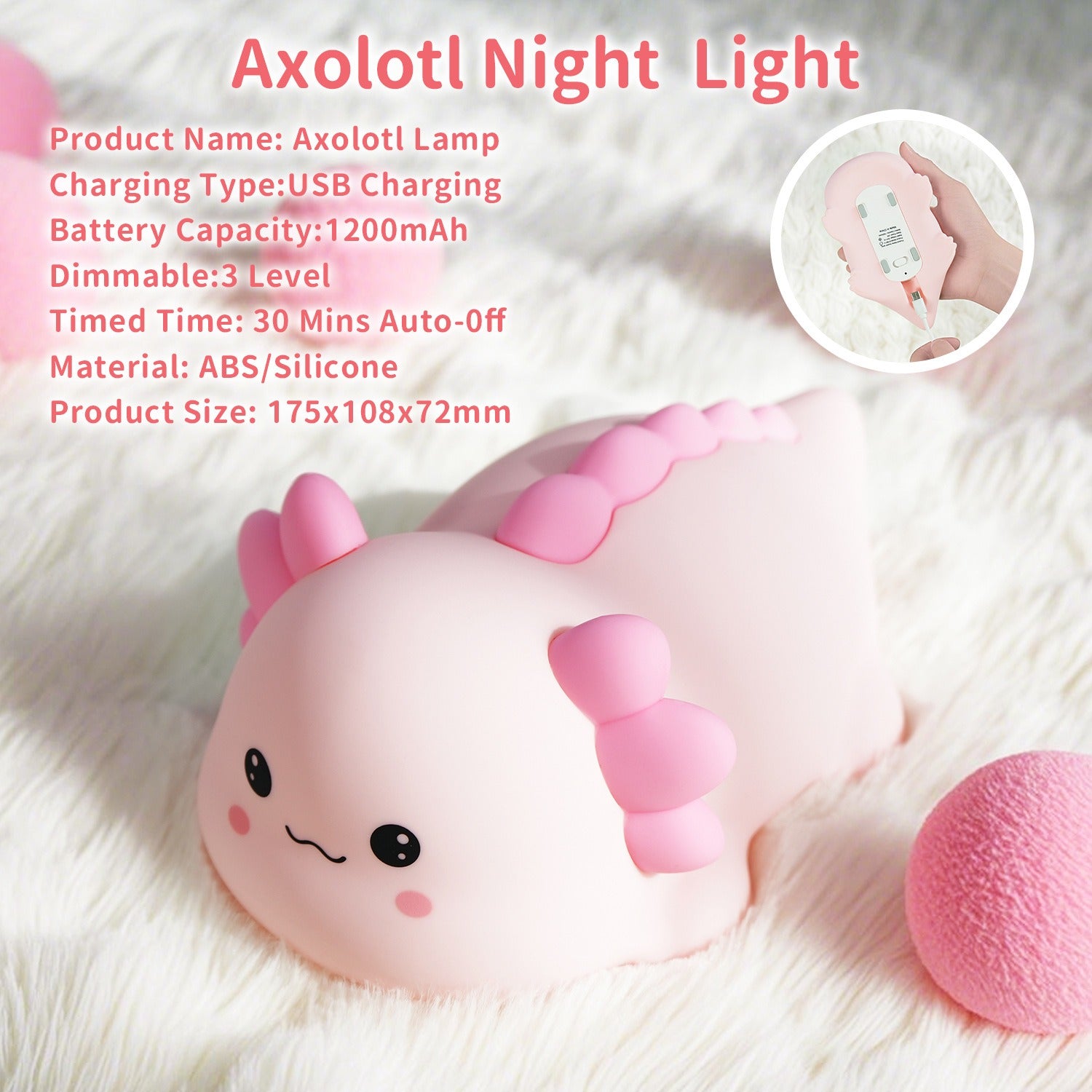 Axolotl Silicone Squishy Night Light Gift Cute Pink Gills Home Decor Perfect Gift