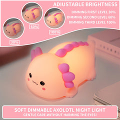 Axolotl Silicone Squishy Night Light Gift Cute Pink Gills Home Decor Perfect Gift