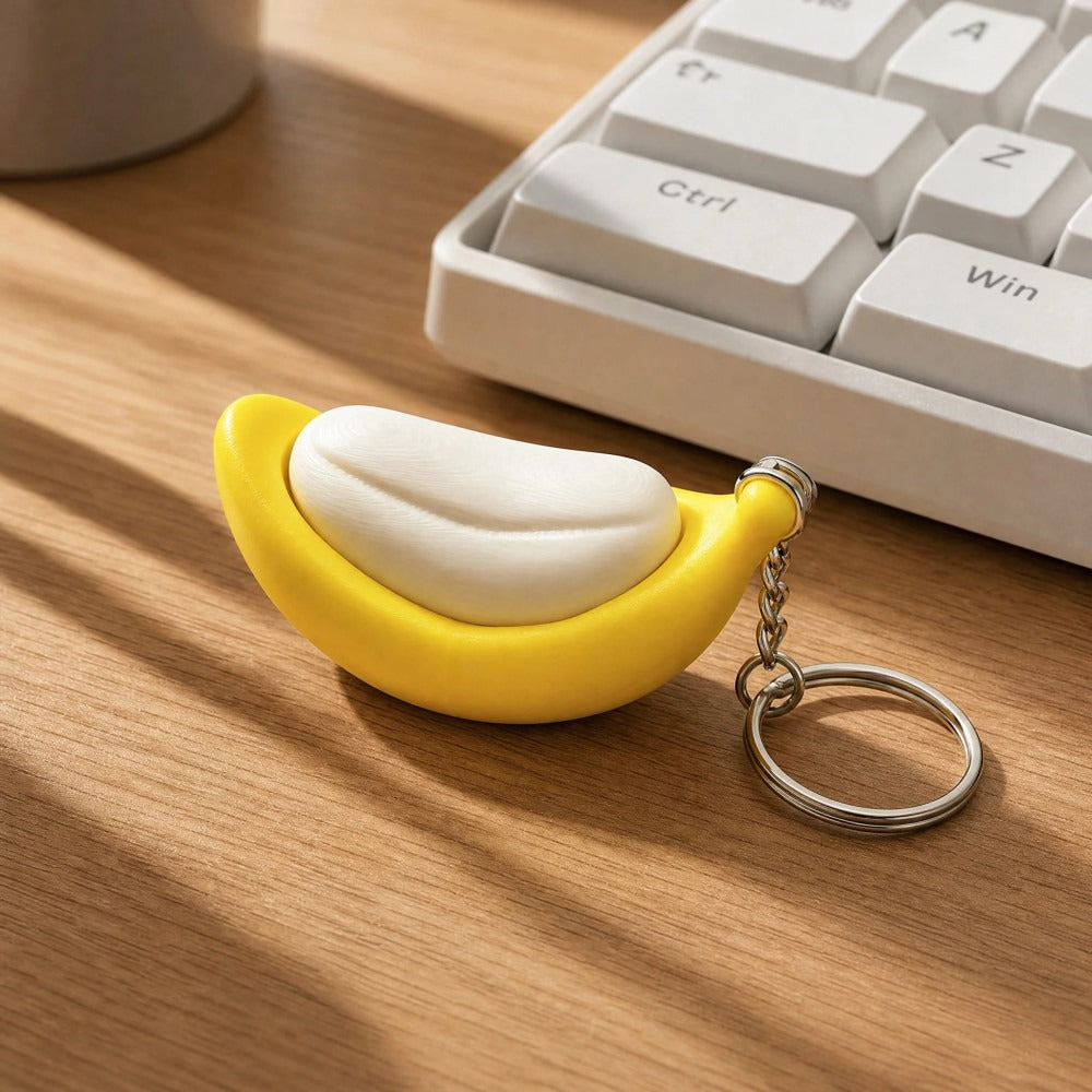 Banana Keycap Fidget Toy – Reusable Press-to-Relax Keychain