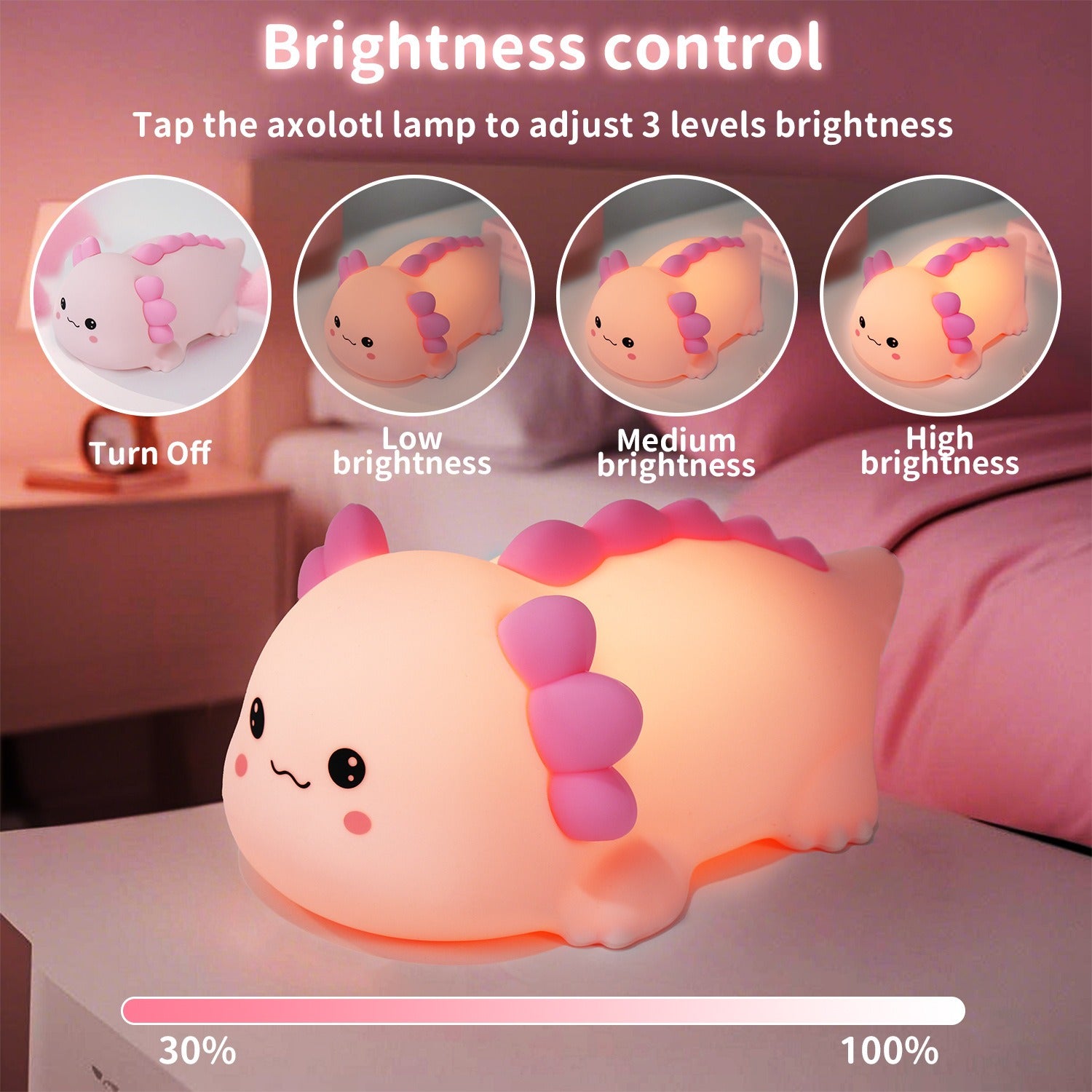 Axolotl Silicone Squishy Night Light Gift Cute Pink Gills Home Decor Perfect Gift
