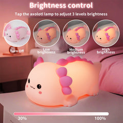 Axolotl Silicone Squishy Night Light Gift Cute Pink Gills Home Decor Perfect Gift