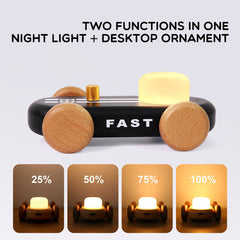 GOOD KART NIGHT LIGHT – Wooden Go Kart LED Table Lamp with RGB & Warm Light, Dimmable Bedside Ambient Light, Rechargeable Decorative Night Lamp
