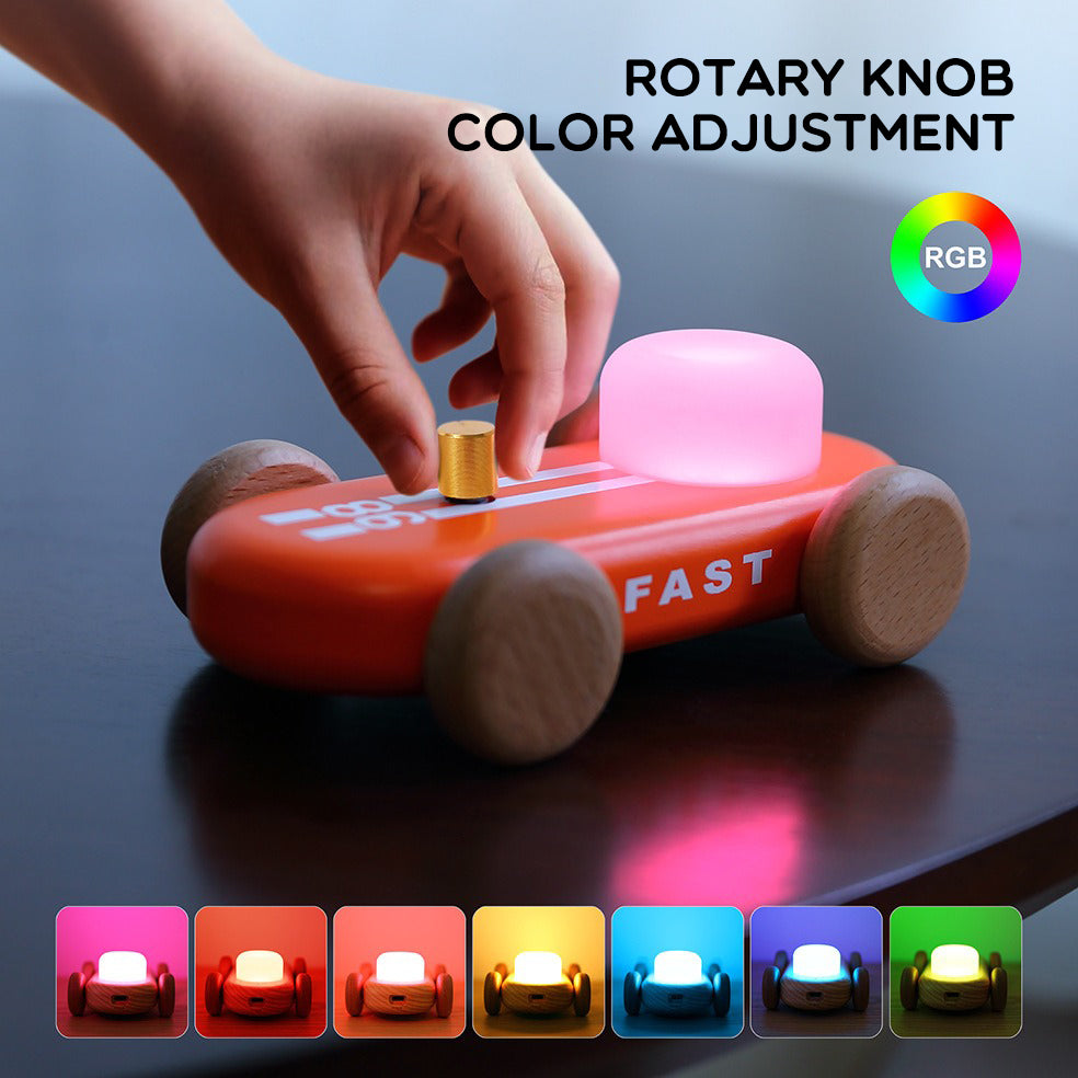 GOOD KART NIGHT LIGHT – Wooden Go Kart LED Table Lamp with RGB & Warm Light, Dimmable Bedside Ambient Light, Rechargeable Decorative Night Lamp